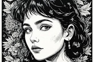 draw a portrait drawing in linocut illustration