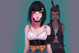 create anime, fanart, vtuberart,, character designs and concept art