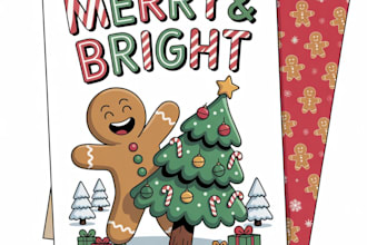 illustration christmas book , holiday funny cartoon caricature card
