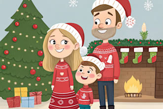make family christmas caricatures, family holiday caricature