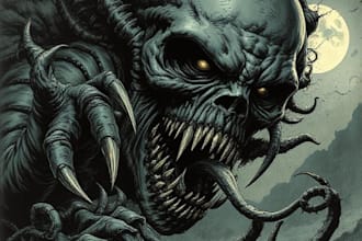draw detailed dark, horror, and heavy metal art illustration
