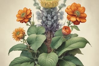 draw vector botanical illustrations of plants and flowers