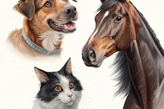 do realistic digital pet portrait dog, cat, horse