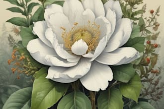 draw botanical illustration of flowers, plants for logo
