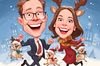 draw and design a christmas group cartoon or caricatures