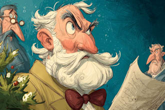 draw and design a christmas group cartoon or caricatures