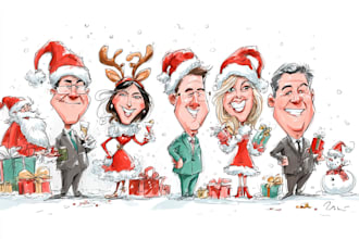 make a christmas caricature, business cartoon holiday