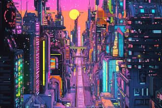 draw illustration of futuristic cyberpunk city