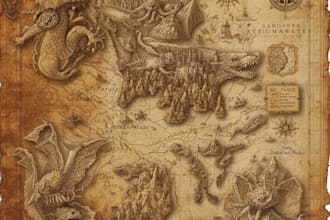 hand drawn vector fantasy map illustration city map