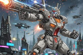 custom futuristic mecha robot character illustration art