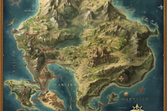hand draw a fantasy map with digital watercolours