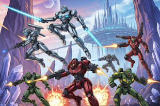custom futuristic mecha robot character illustration art