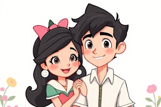draw cartoon disney couple portrait