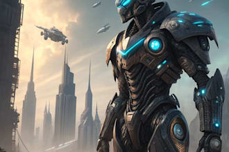 custom futuristic mecha robot character art