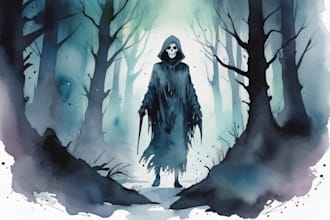 draw a watercolor horror illustration