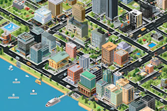 draw stunning isometric and vector map illustration