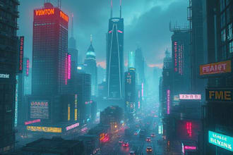draw illustration of futuristic cyberpunk city
