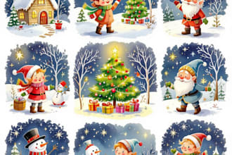do christmas illustration for children book, story book water color book