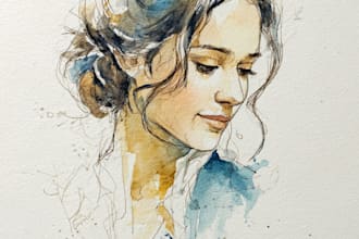 draw a realistic watercolor portrait, sketch from photos