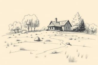sketch landscape, house or building