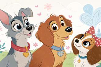 create disney pets portrait illustration in disney style