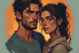 paint a romantic couple portrait in watercolor style