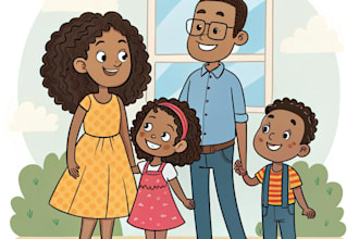 cartoon style family portrait