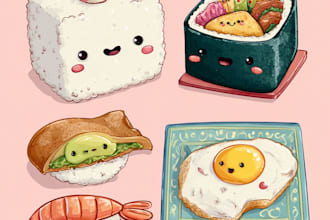 draw adorable kawaii character, animal, and food doodle