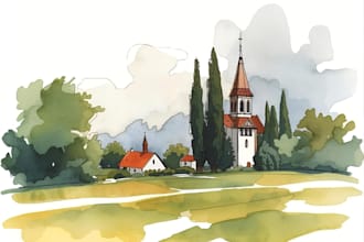 draw original watercolor landscape or architecture art