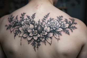 micro realistic linework and geometric style tattoo design