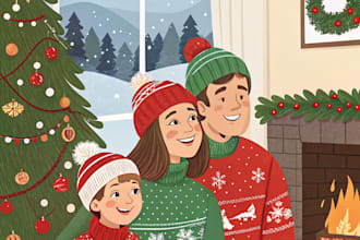 create stylized christmas family portrait
