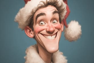 make a christmas caricature and a holiday gift card drawing