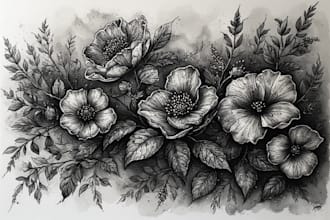 create ink drawings of plants and flowers