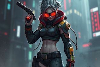illustrate you as a cyberpunk style character
