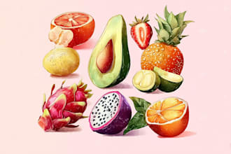 illustrate digitally realistic fruits or veggies
