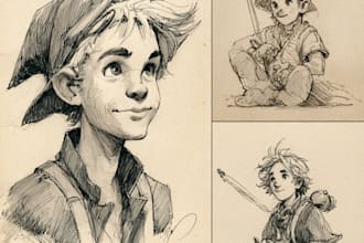 create pen and ink character drawings and concept art