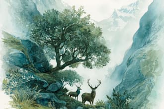 paint a watercolor and gouache landscape illustration