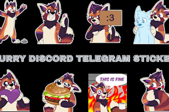 draw a set of furry telegram stickers, nsfw stickers, discord animated stickers