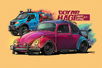 create cartoon car illustration with comic style