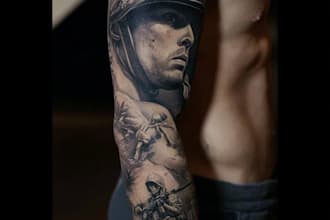 create a realistic tattoo design of tattoo sleeve