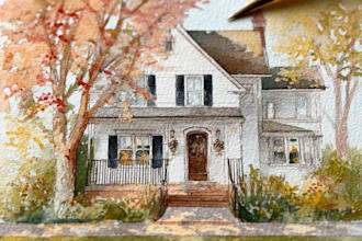 create house or building photo into watercolor art