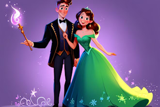 create magical couple portraits in disney or pixar style