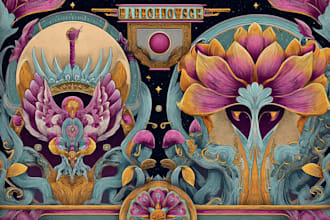 create psychedelic retro metal art poster or album cover