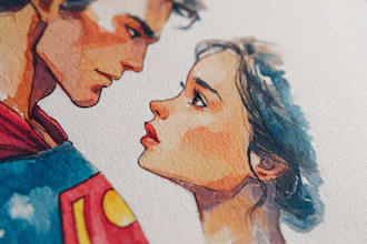 make watercolor super hero couple portrait