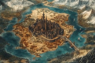 l hand drawn vector fantasy map illustration city map design