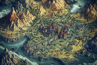 hand drawn vector fantasy map illustration city map design
