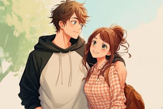 anime fan art, anime character, and couple illustration