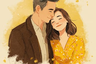 paint a romantic couple portrait in watercolor style