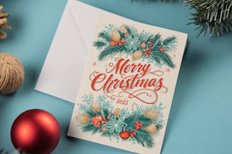 create christmas greeting cards with hand drawn illustration