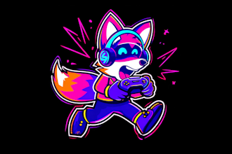 create a cool neon cartoon fox gamer mascot logo